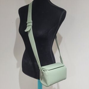Erin Annie Women's Boxy Vegan Leather Crossbody Purse Magnetic Sage Green Silver